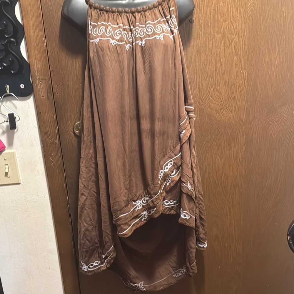 Brown Asymmetrical Maxi Dress with High-Low Hem